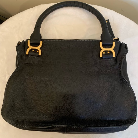 CHLOE Marcie Medium Black Textured Leader Shoulder Bag - Picture 3 of 16